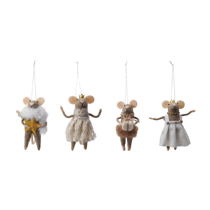 Handmade Wool Felt Mouse Ornament in Fancy Party Clothes Ornament CHOICE of Four Styles