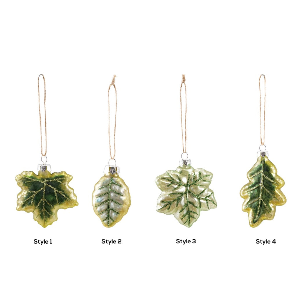 Hand-Painted Glittered Glass Leaf Ornaments CHOICE of Style