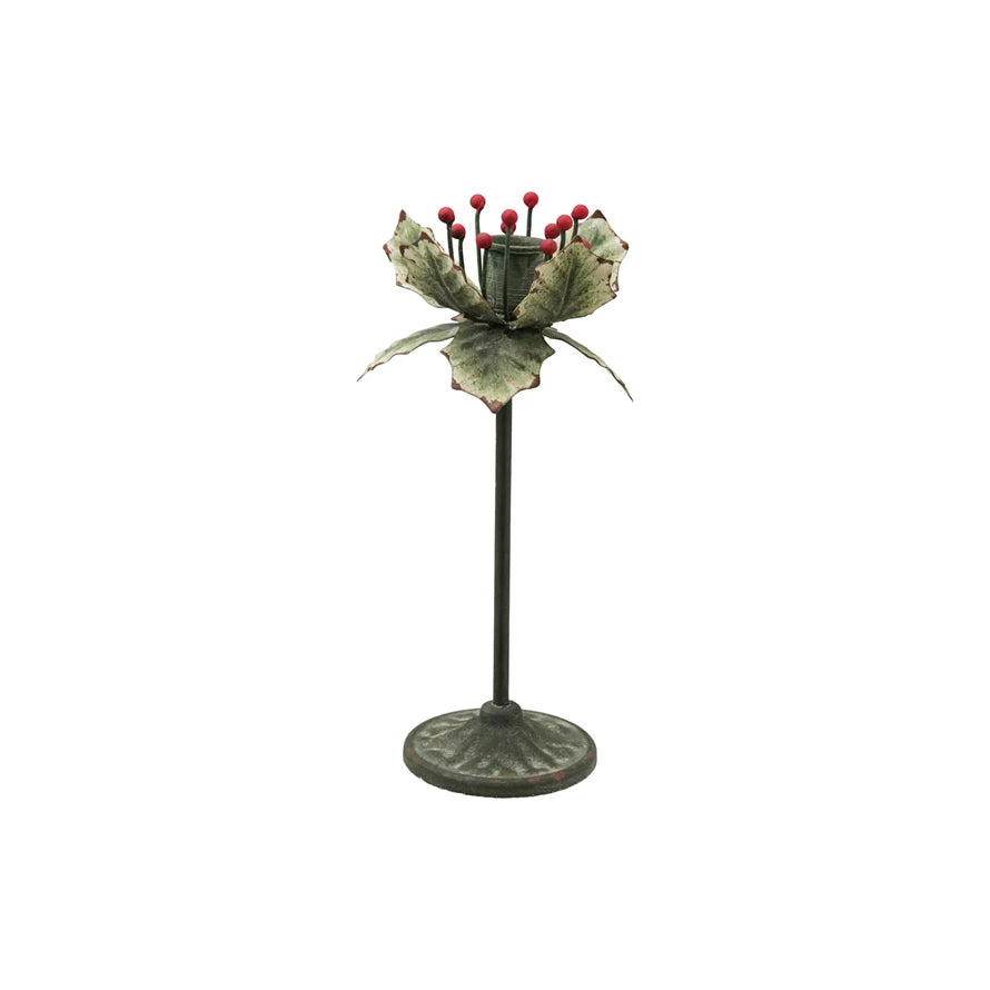 Reproduction Toleware Metal Taper Holders - CHOOSE Pine, Holly or Poinsettia