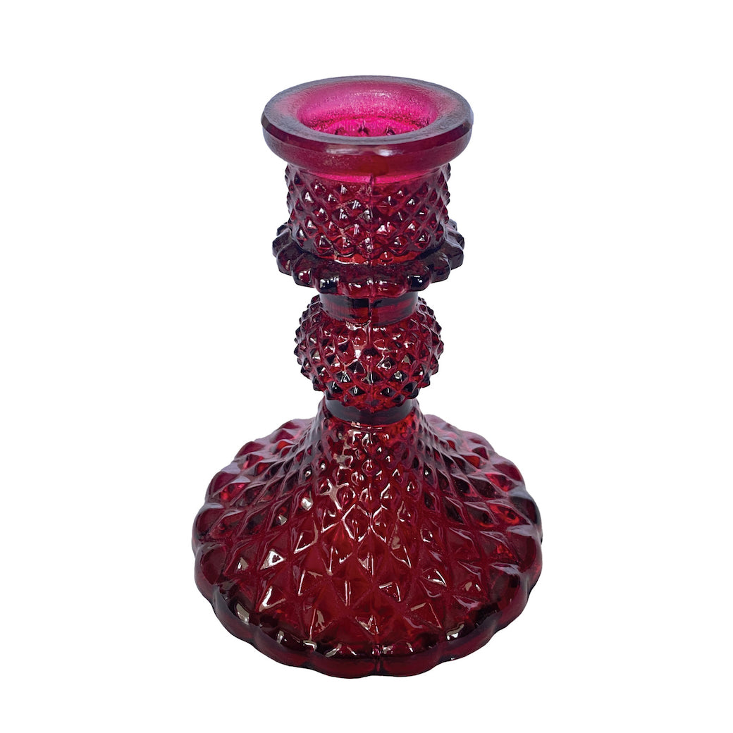 Set of Two Red Vintage-Style Embossed Recycled Glass Taper Holder