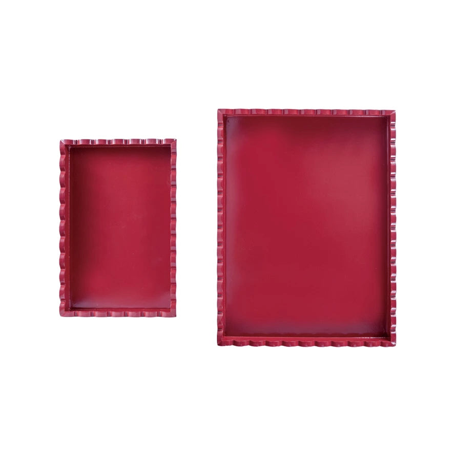 Set of Two Decorative MDF Lacquered Scalloped Trays