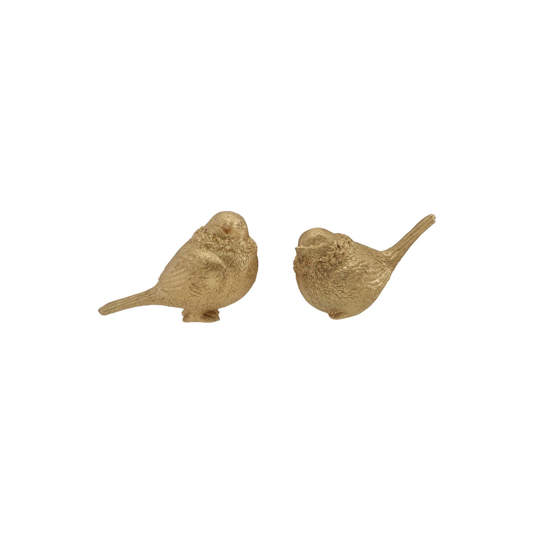 Set of Two Cast Resin Birds with Antique Gold Finish