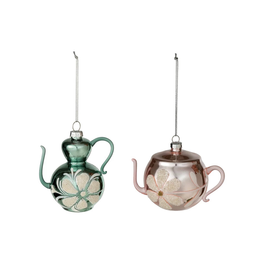 Glass Reproduction Tea or Coffee Pot Ornament, Choice of Style