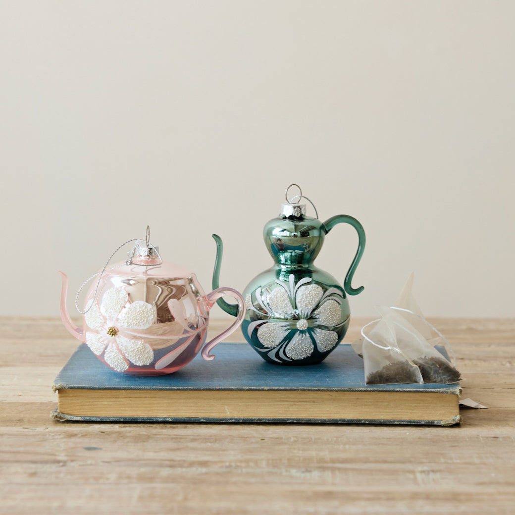 Glass Reproduction Tea or Coffee Pot Ornament, Choice of Style
