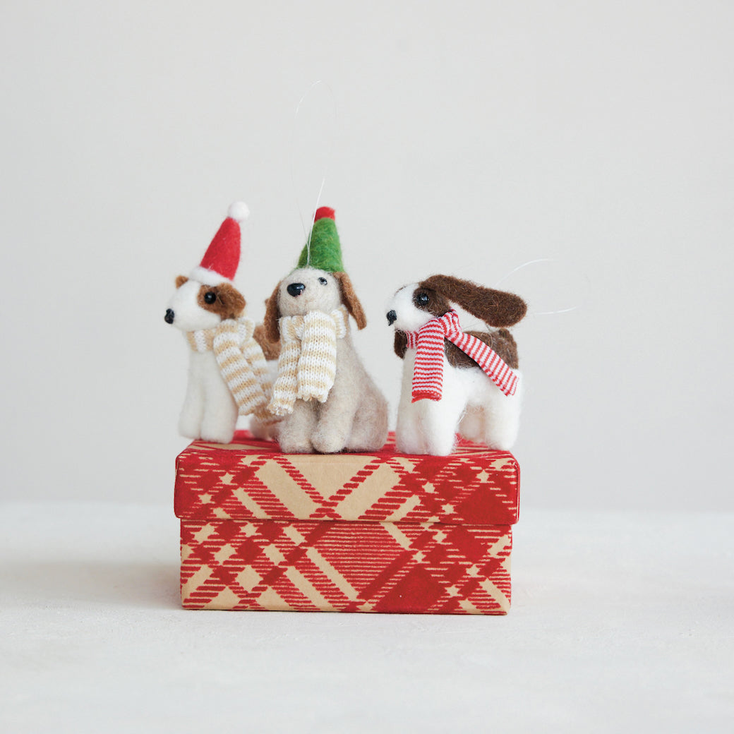 Set of Three Felt Dog Christmas Ornaments