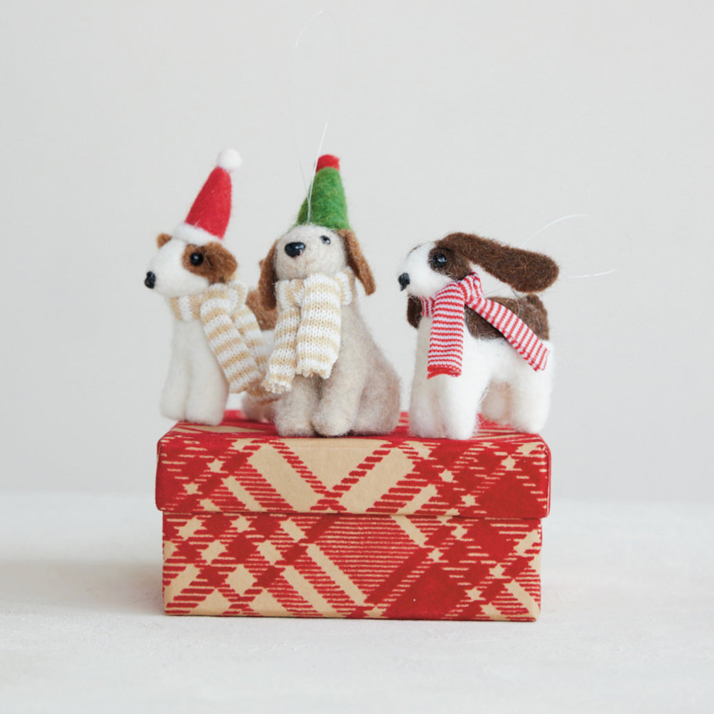 Set of Three Felt Dog Christmas Ornaments
