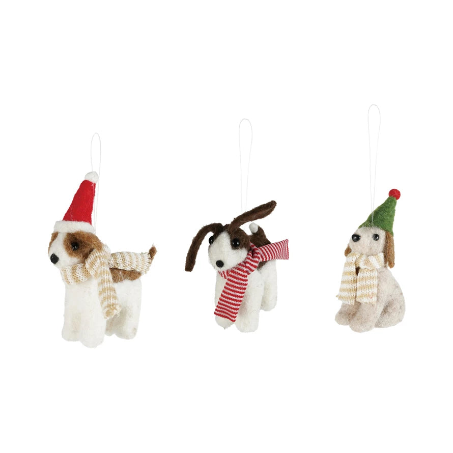 Set of Three Felt Dog Christmas Ornaments