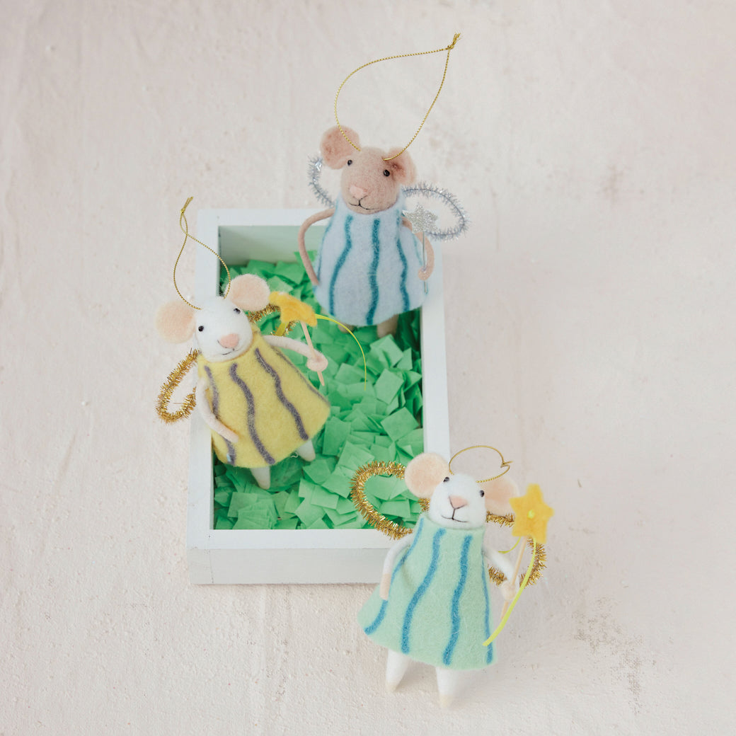 Wool Felt Fairy Mouse Ornament w Wand, Choice of 3 Styles