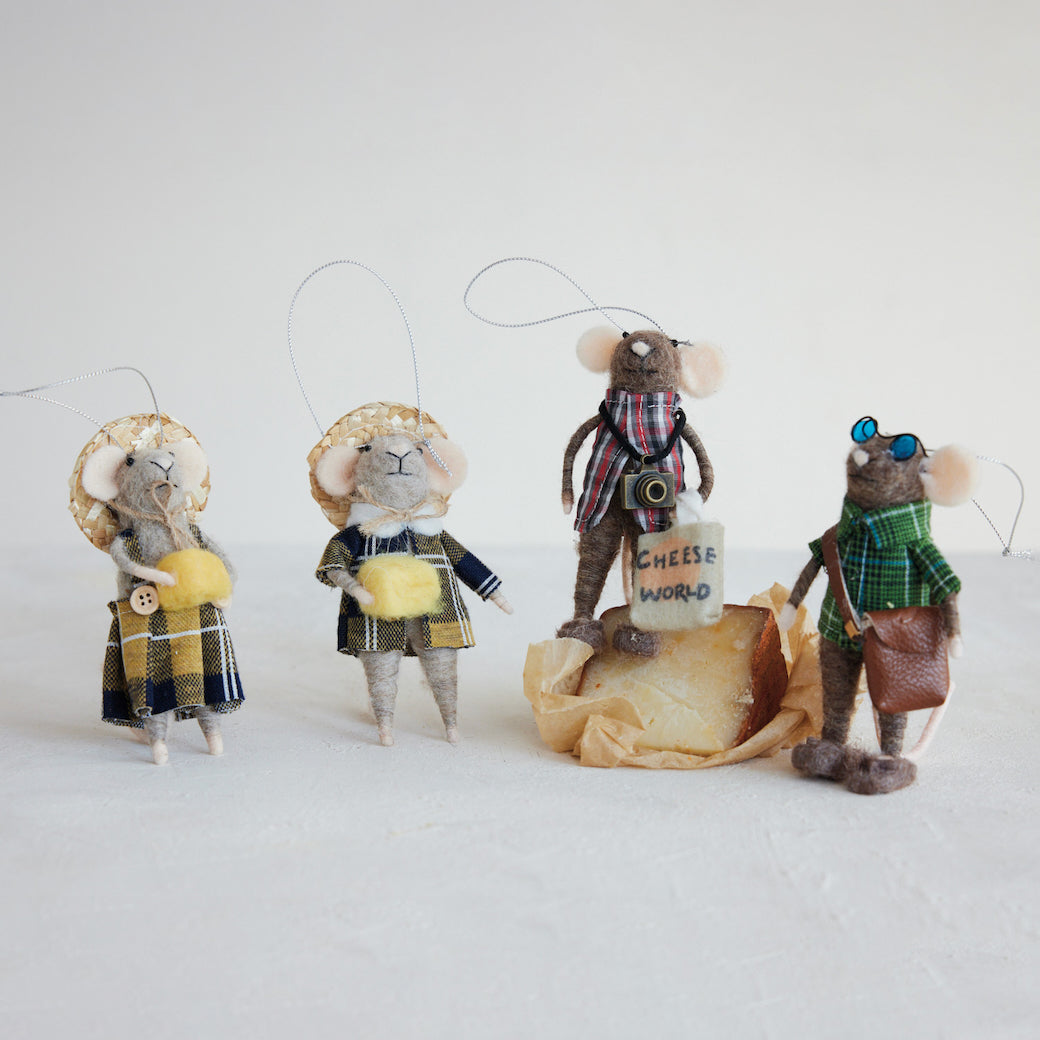 Wool Felt Tourist Mouse Ornament CHOICE of 4 Styles