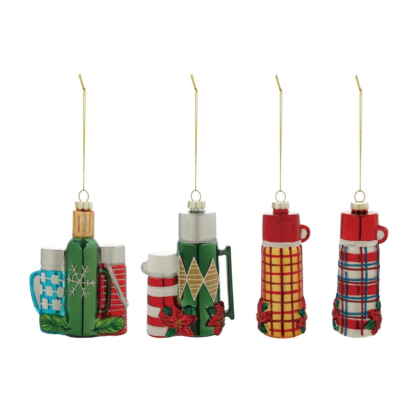 Vintage-Style Glass Thermos Ornament with Glitter CHOICE of 4 Styles