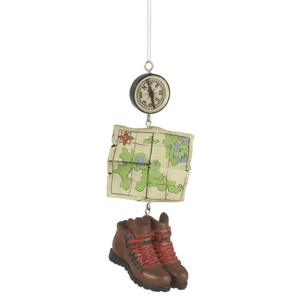 Cast Resin Hiking Essentials Christmas Ornament Boots, Map, Compass - B