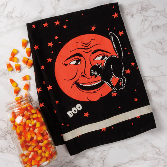 Boo! Vintage-Style Halloween Towel Full Moon, Black Cat & Stars