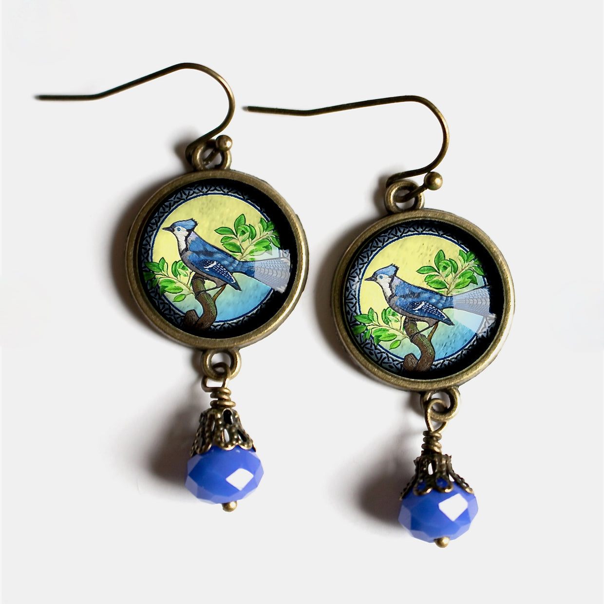 Vintage-Style Cottage Core Blue Jay Earrings Divine Iguana Made in the USA - A
