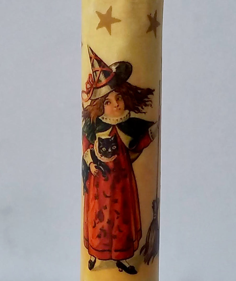 LED Taper Candle Halloween Witch with & Black Cat