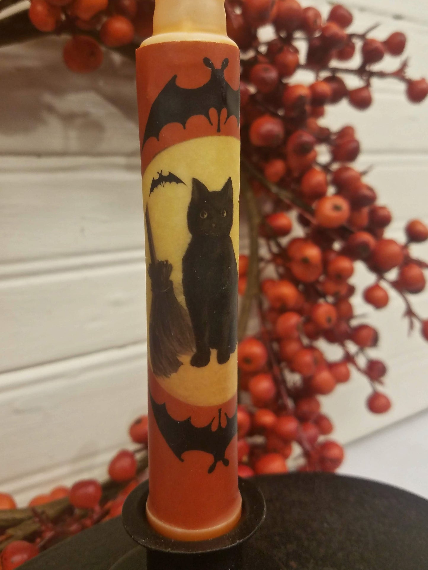Black Cat and Halloween Bats LED Battery Operated Candle - C