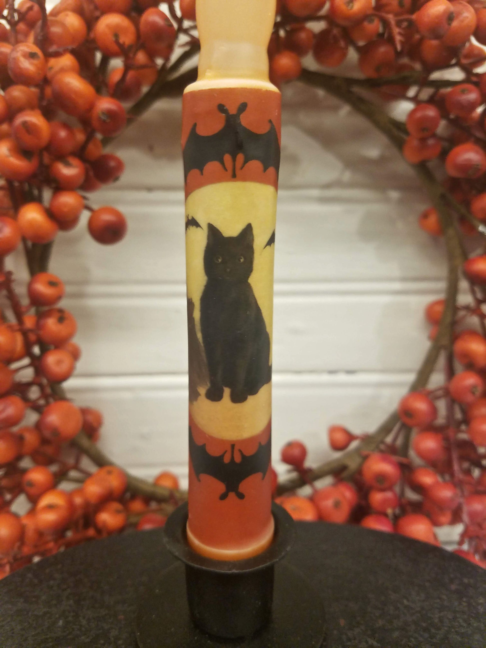 Black Cat and Halloween Bats LED Battery Operated Candle - B