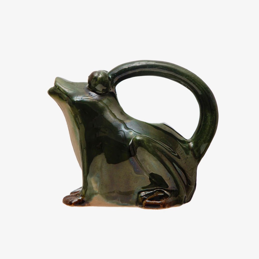 32 oz Rustic Green Stoneware Frog Watering Pitcher - Marmalade Mercantile