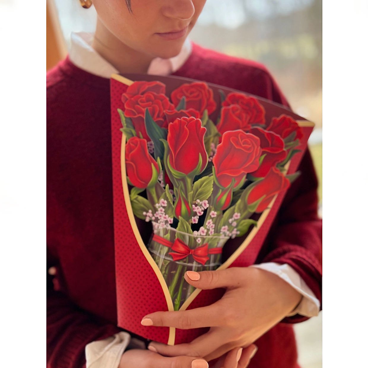 3D Life-Sized Paper Red Roses Bouquet Pop Up Greeting Card - Marmalade Mercantile