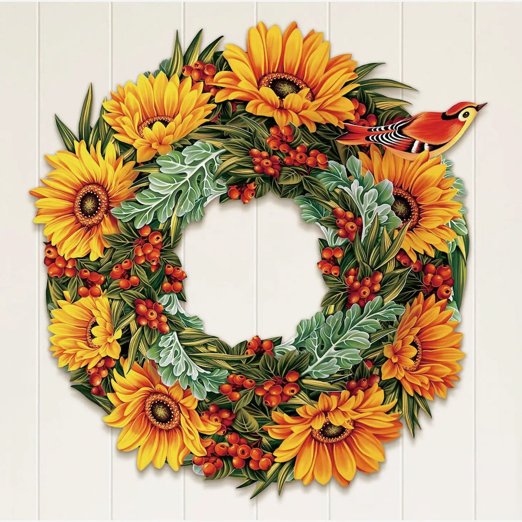 3D Life-sized Paper Sunflower Wreath with Bird Pop Up Greeting Card - Marmalade Mercantile