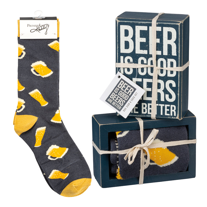 Beer is Good Beers Are Better - Box Sign & Socks Gift Set