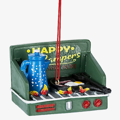 Cast Resin Happy Campers Camp Stove Christmas Ornament - C