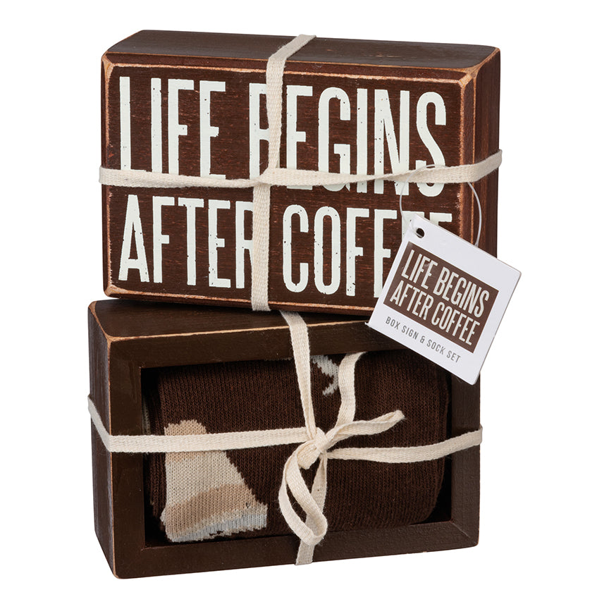 Life Begins After Coffee - Box Sign & Socks Gift Set