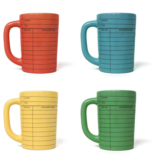 Ceramic 12 oz Due Date Library  Card Mug Choice of Four Colors