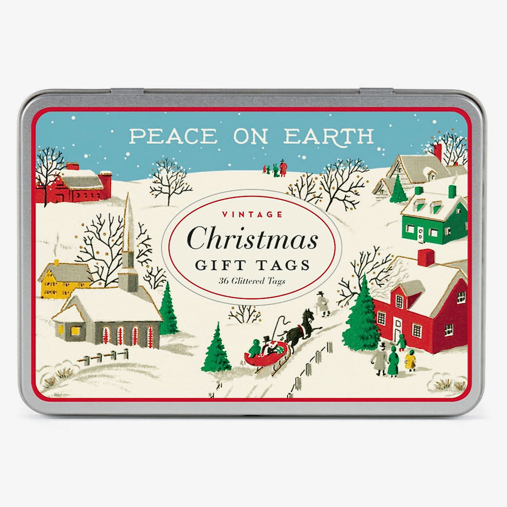 Glittered Vintage-Style Peace on Earth Christmas Gift Tags - A
