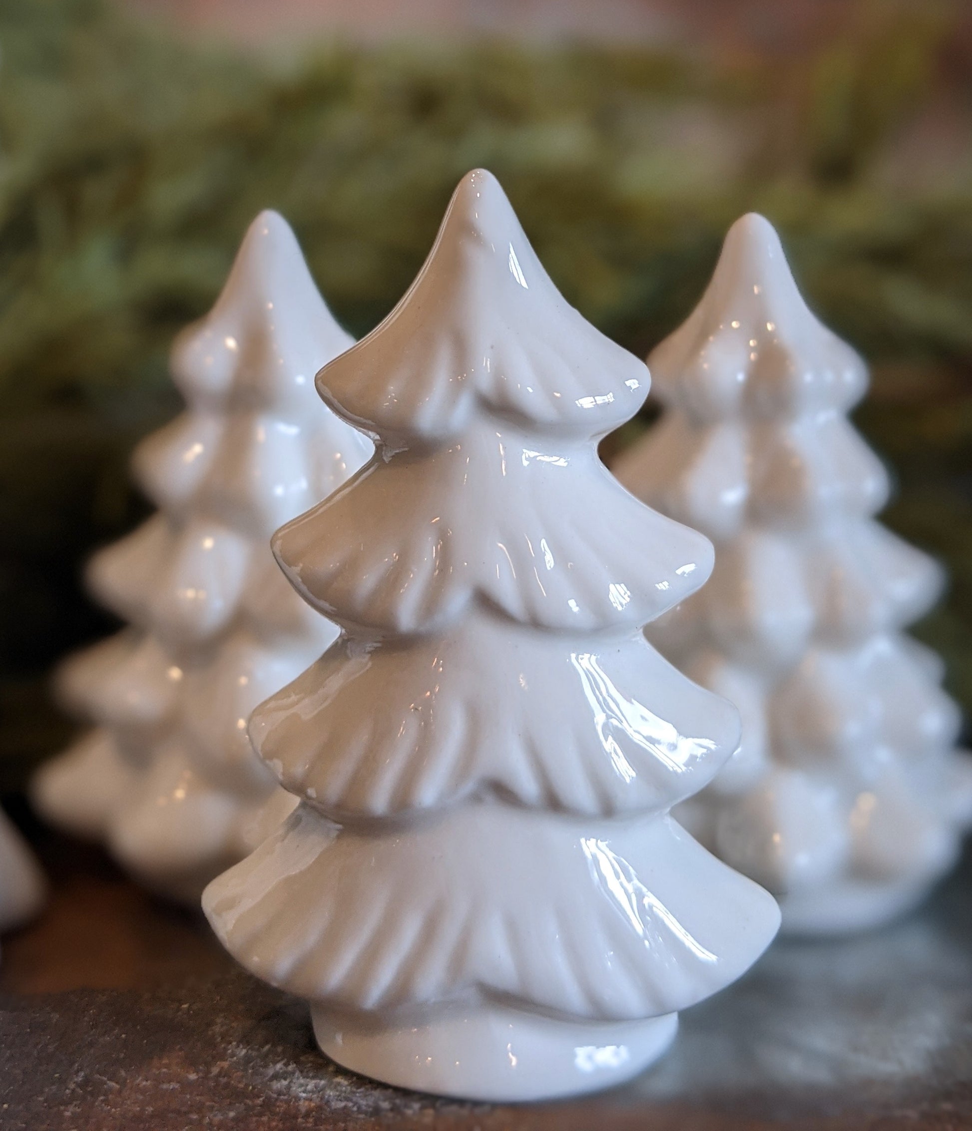 Set of Six Tiny White Ceramic Christmas Trees - B
