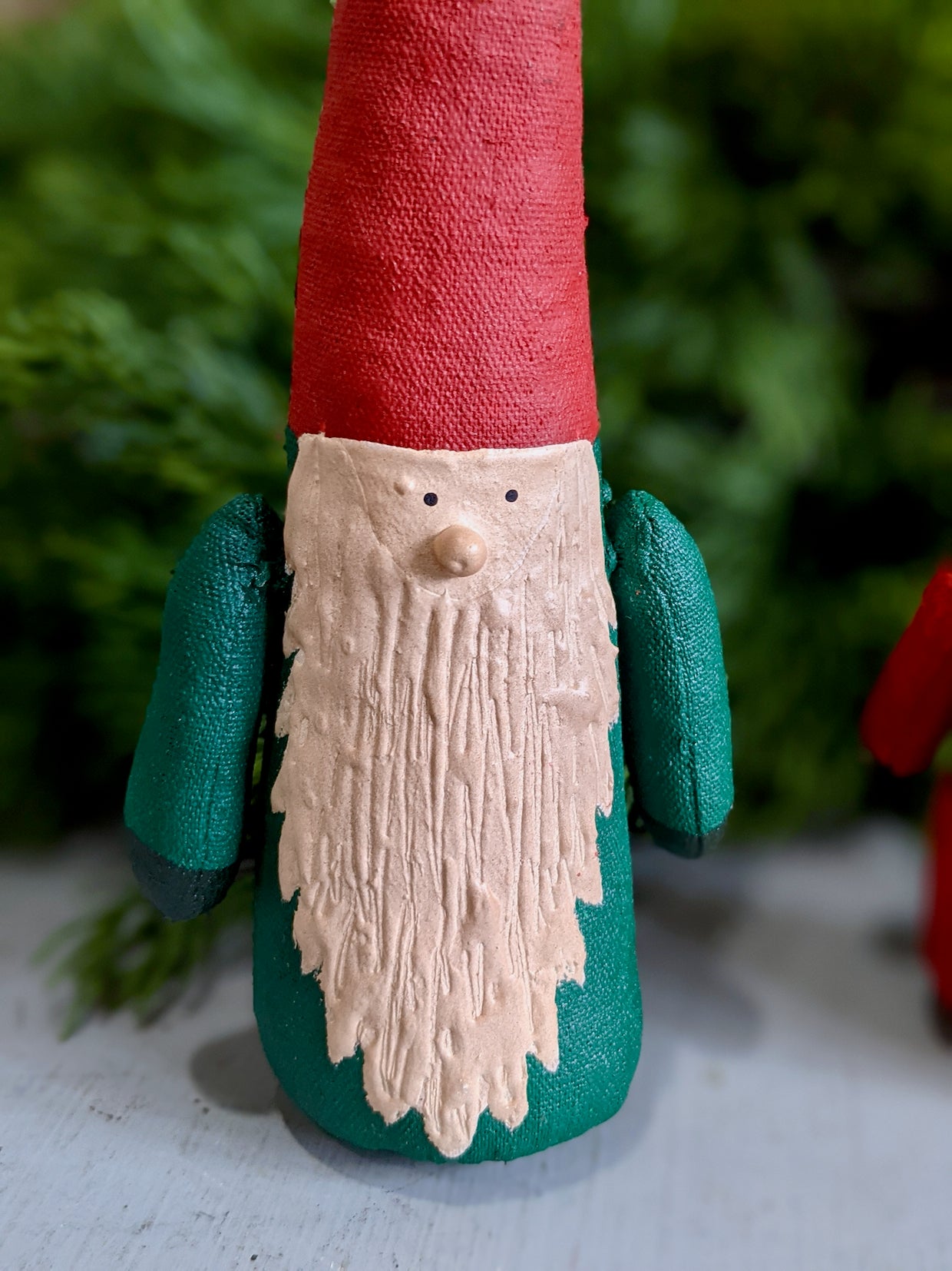 Set of Two Folky Hand-Painted Canvas Santa with Cone Hats - B
