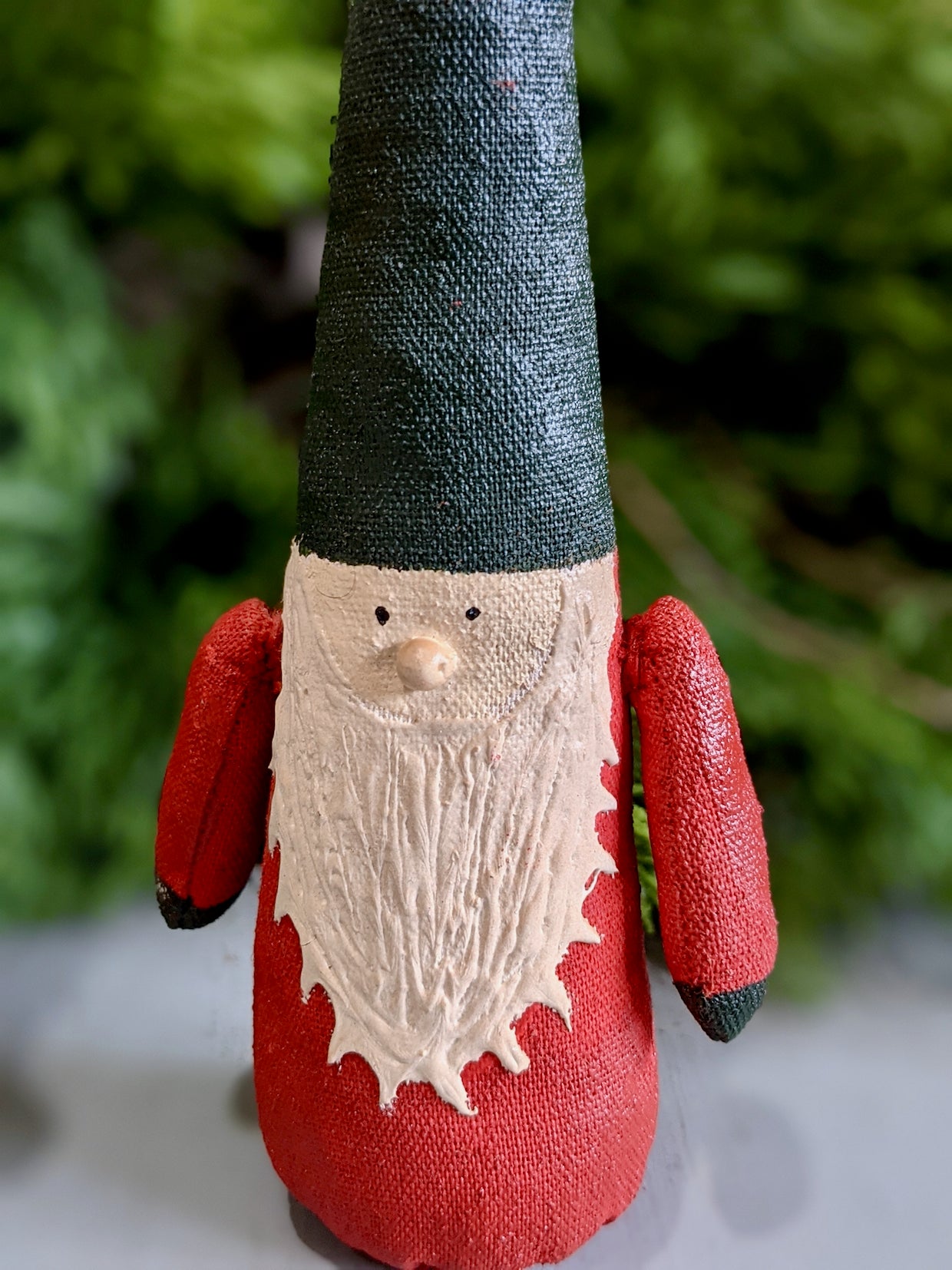 Set of Two Folky Hand-Painted Canvas Santa with Cone Hats - C