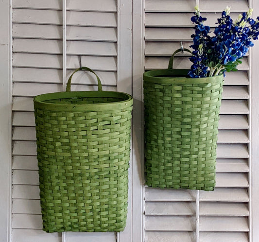 Set of Two Spring Green Wooden Wall Baskets