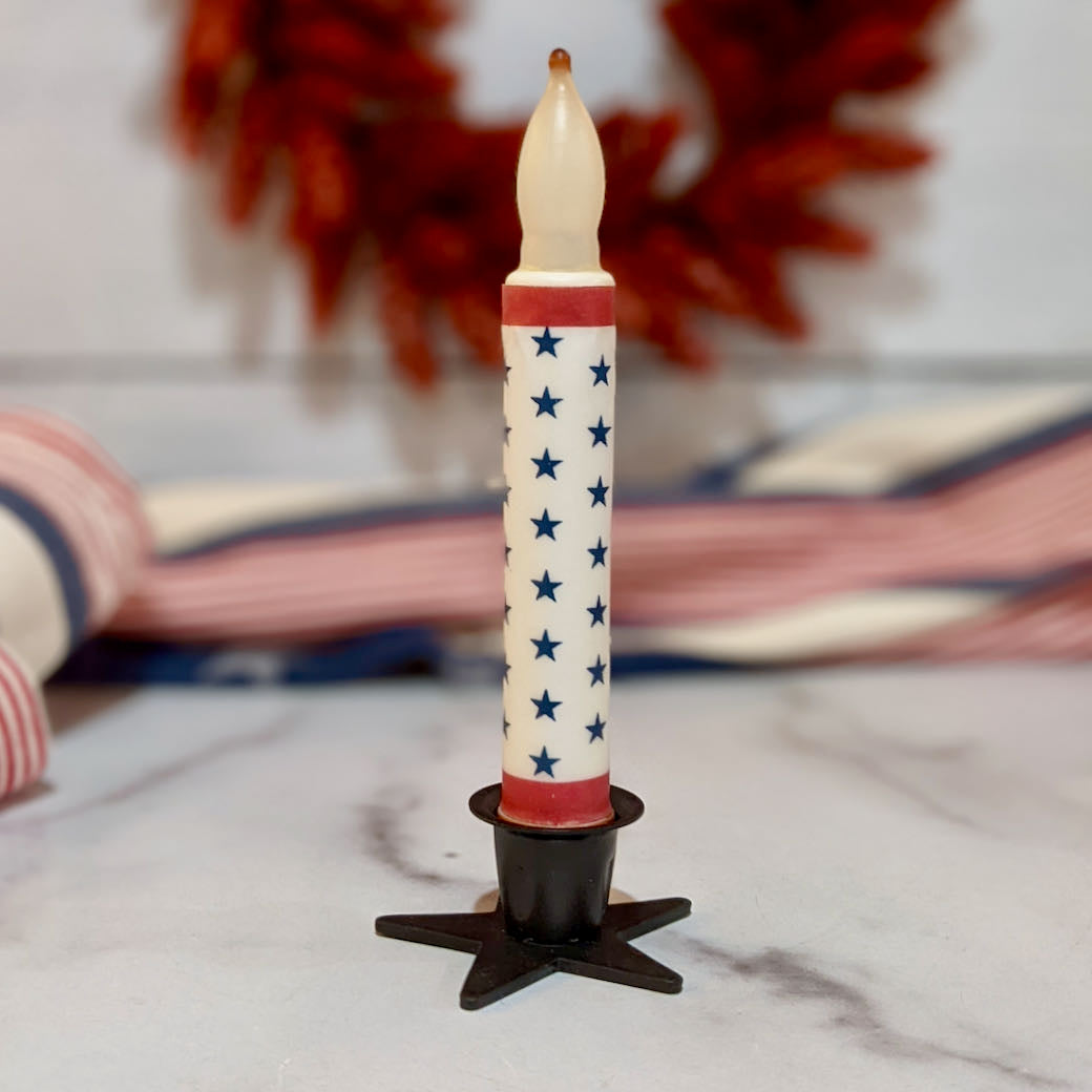 Red, White, Blue Star LED Battery Operated Taper Candle