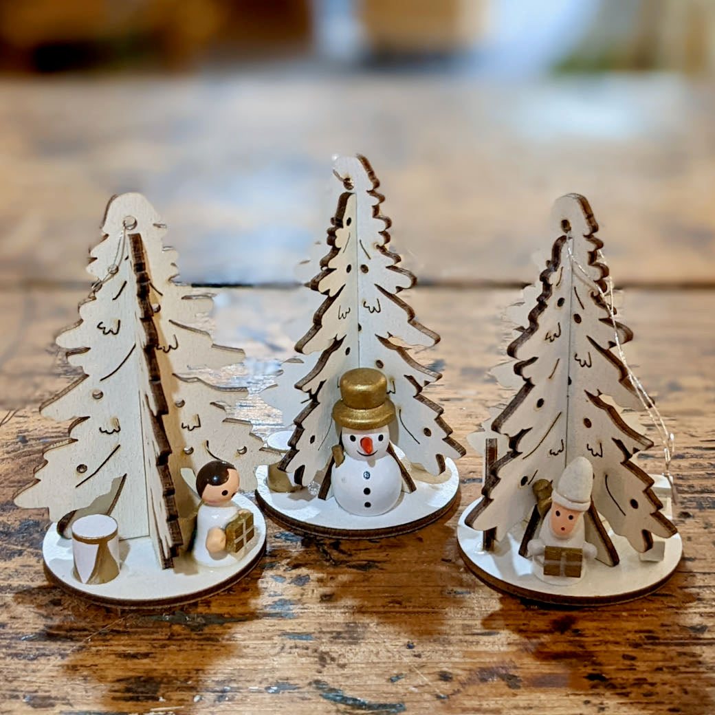 Set of Laser Cut Wooden Christmas Tree Ornaments - A