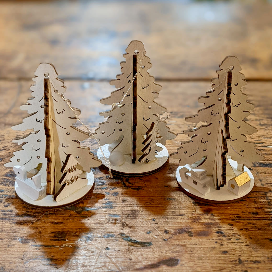 Set of Laser Cut Wooden Christmas Tree Ornaments - B