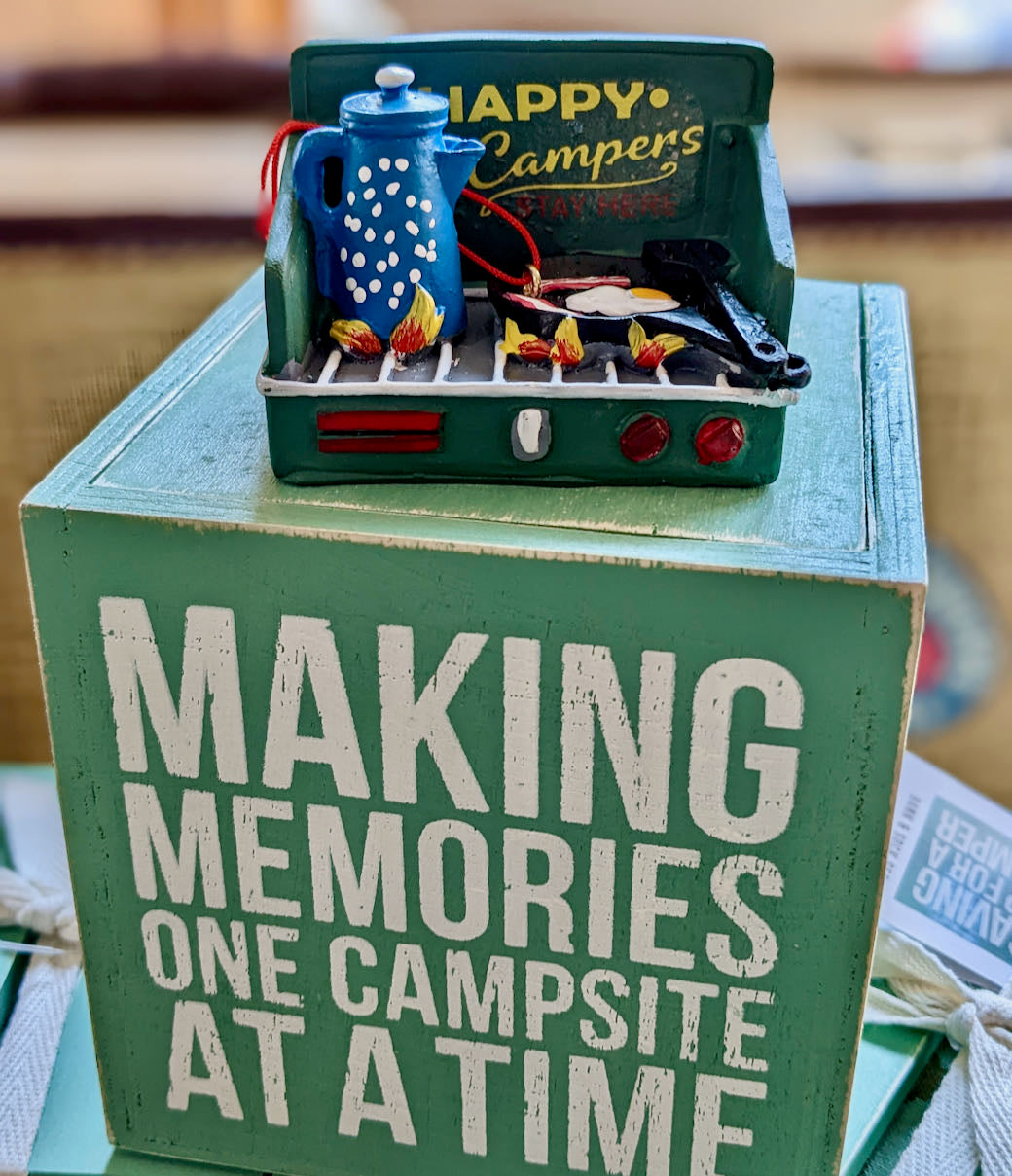 Cast Resin Happy Campers Camp Stove Christmas Ornament - B