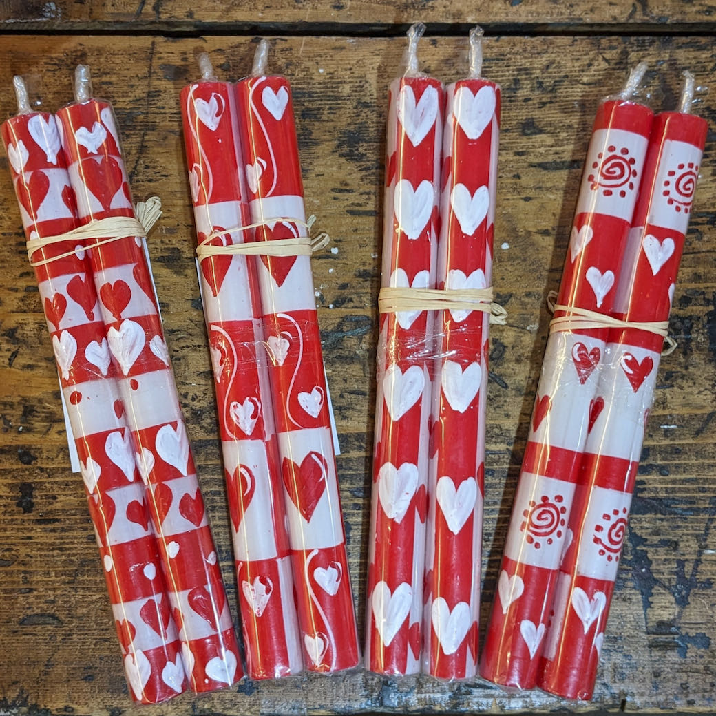 Pair of Hand-crafted & Hand-painted Valentine Taper Candles - B