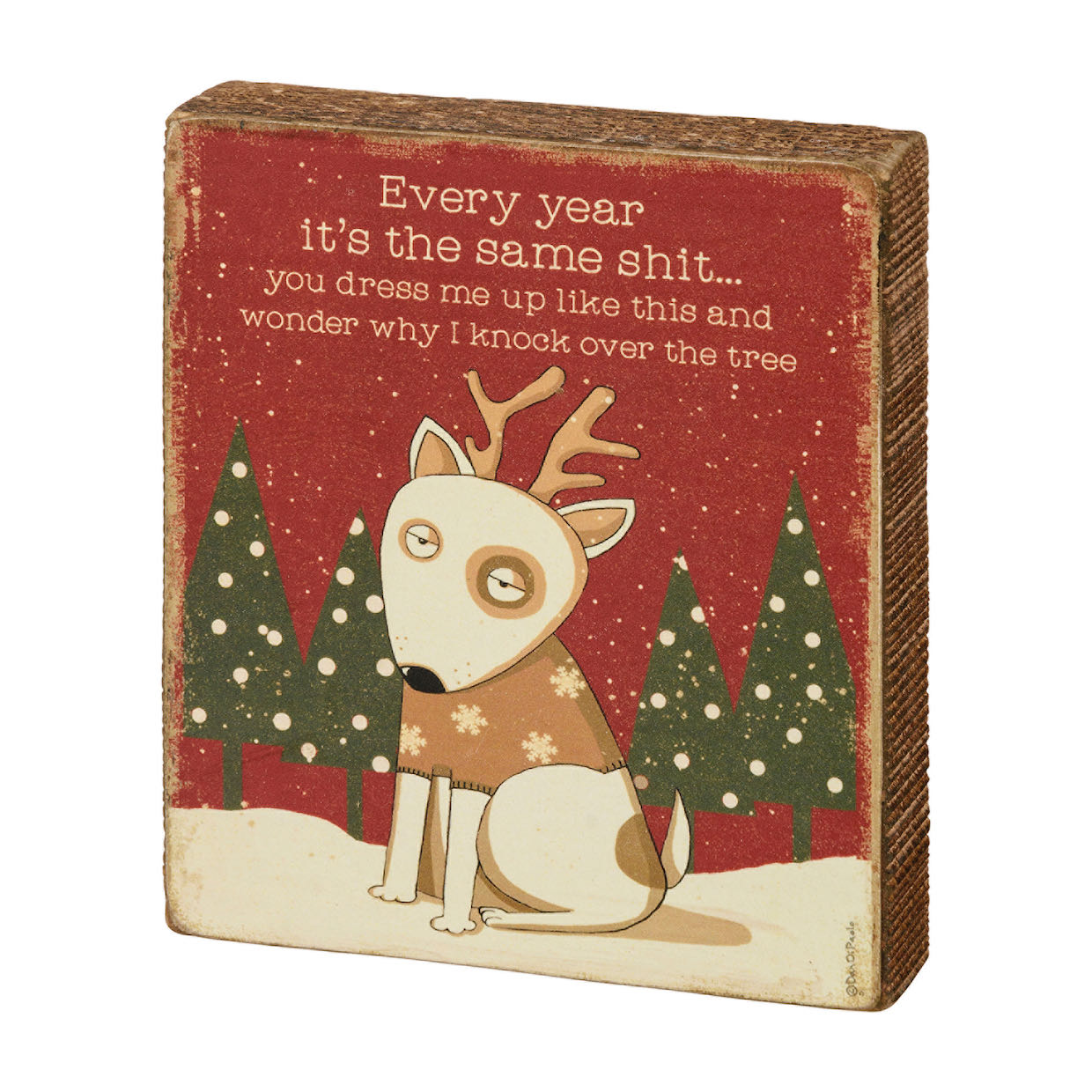 Sassy Christmas Dog Rustic Block Sign 