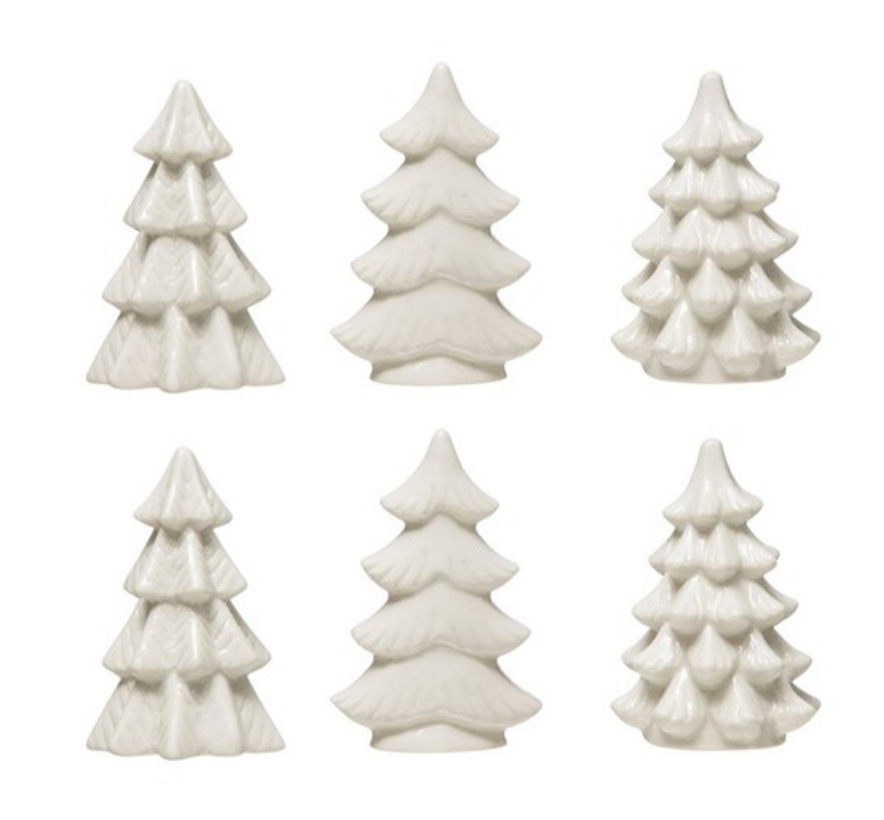 Set of Six Tiny White Ceramic Christmas Trees -F