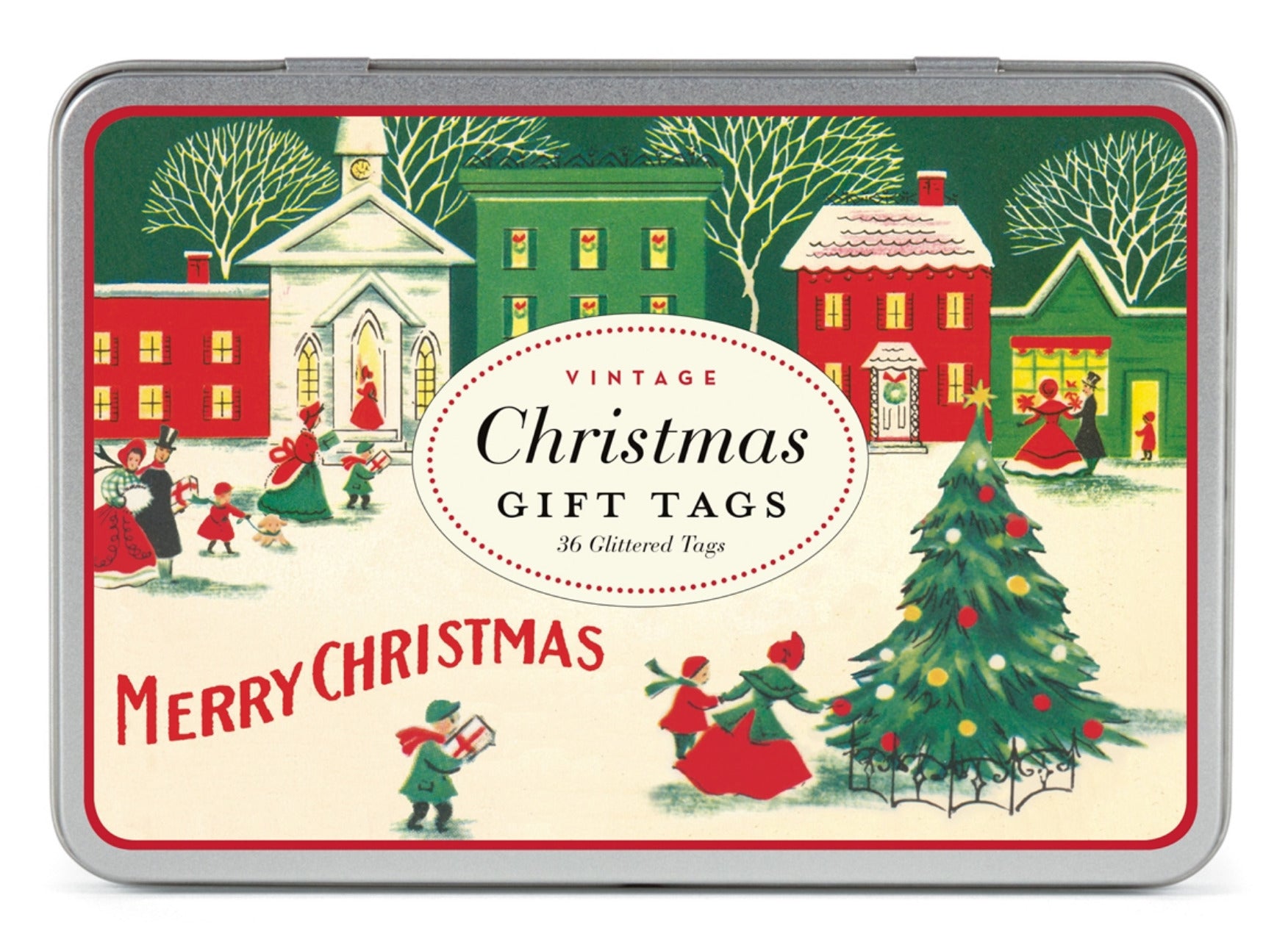 Glittered Vintage-Style Christmas Village Gift Tags - B