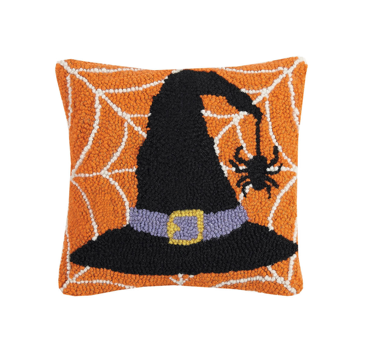 Festive Halloween Witches’ Hat Hooked Rug Pillow - A