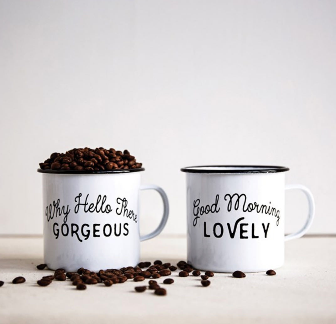 Pair of Lovely & Gorgeous 20 oz Enamelware Mugs - A