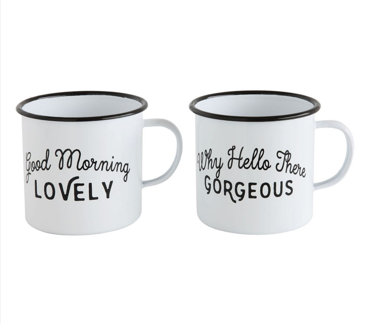 Pair of Lovely & Gorgeous 20 oz Enamelware Mugs - A