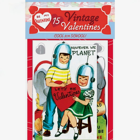 15 Assorted Cool for School Vintage Die Cut Reproduction Valentines - B