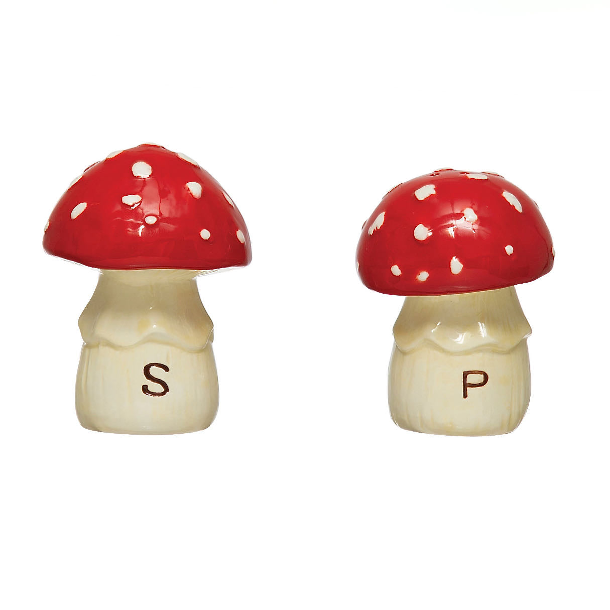 Hand-Painted Cottage Core Mushroom Salt & Pepper Shakers Red & Cream Color