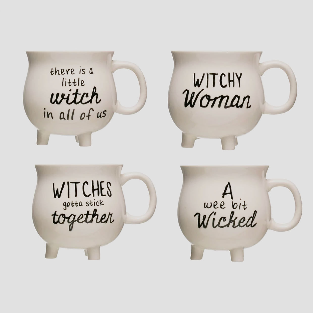 Set of Four Witchy Halloween Cauldron Halloween Mugs - A