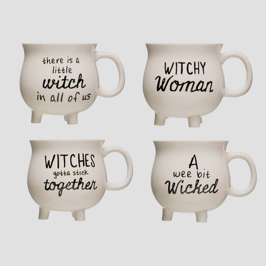 Set of Four Witchy Halloween Cauldron Halloween Mugs - A