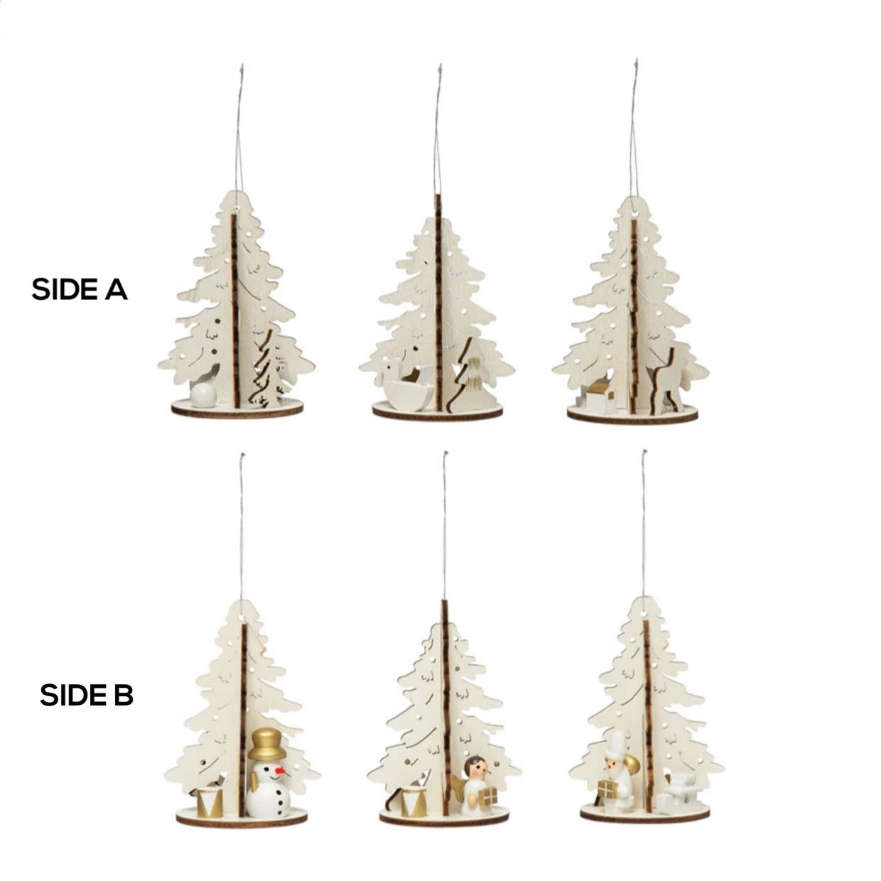 Set of Laser Cut Wooden Christmas Tree Ornaments - C