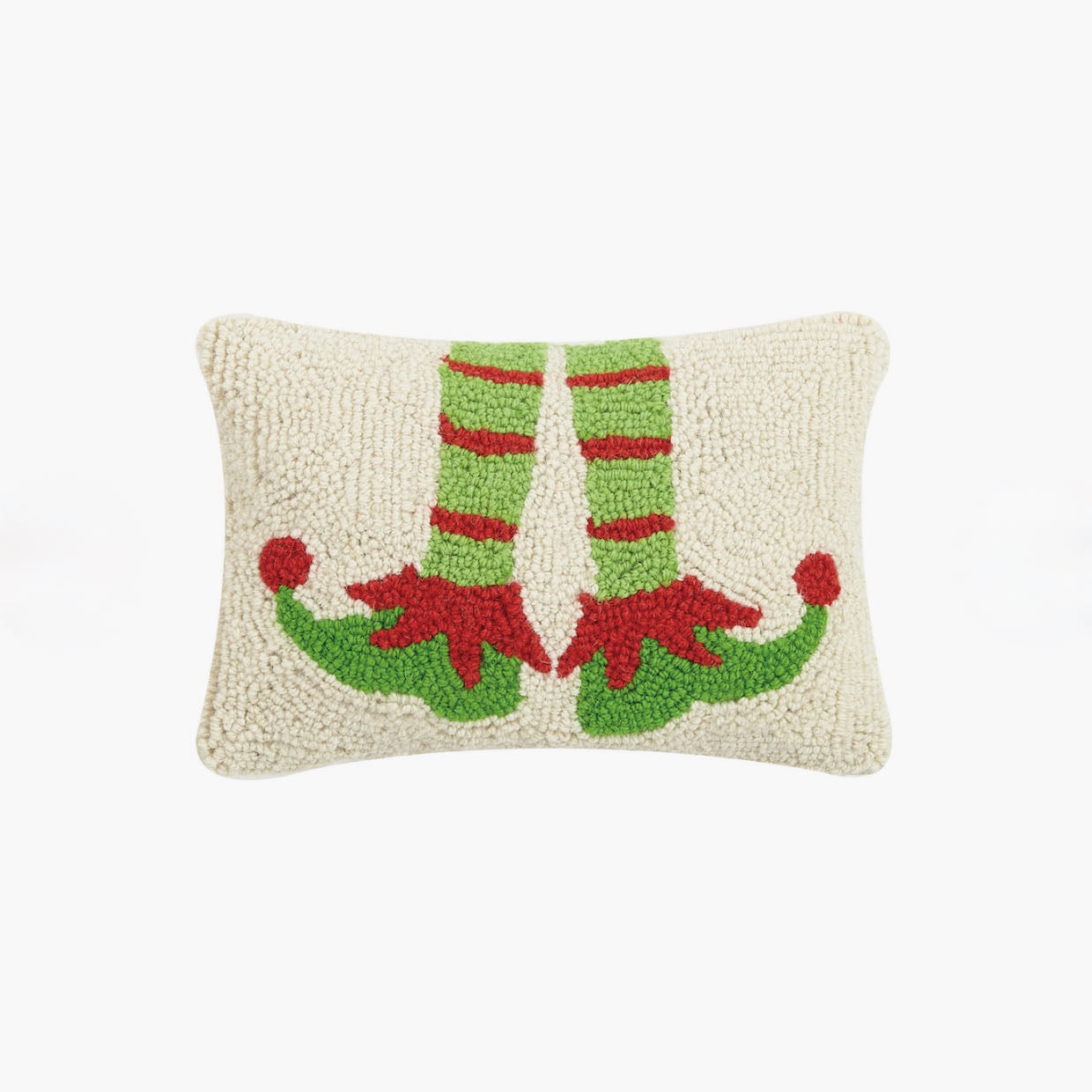 Festive Elf Feet Christmas Hooked Rug Pillow - B