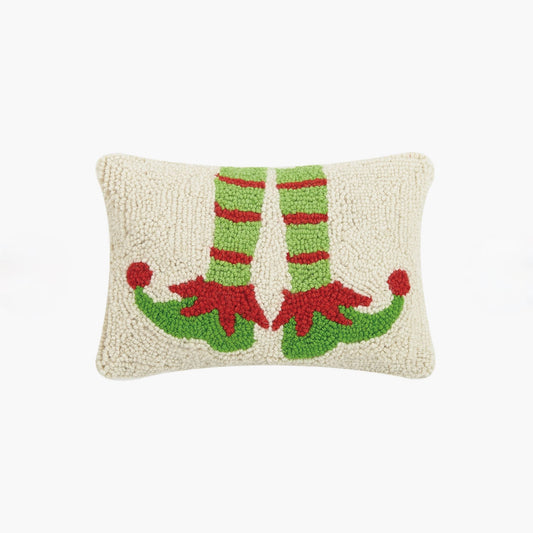 Festive Elf Feet Christmas Hooked Rug Pillow - B